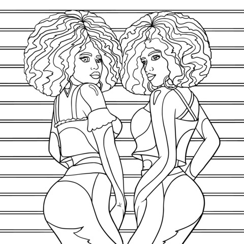 Fashionable Twin - Girls Coloring Page