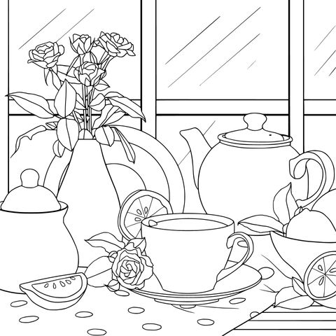 Cozy Tea - Break Scene Coloring Page