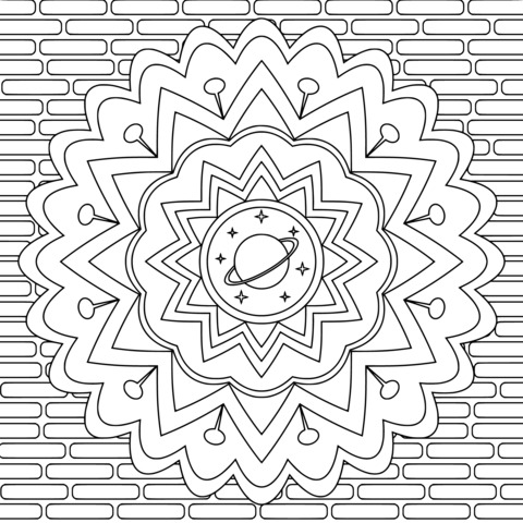 Planet - themed Mandala Coloring Page