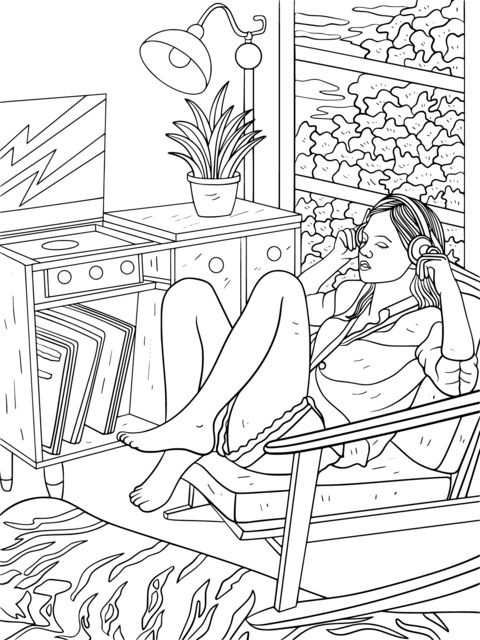 Cozy Moment: Girl Relaxing and Listening to Music in the Room