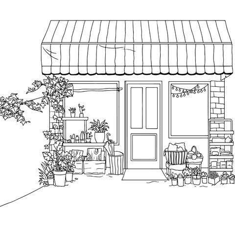 Cute Plant Shop Coloring Page