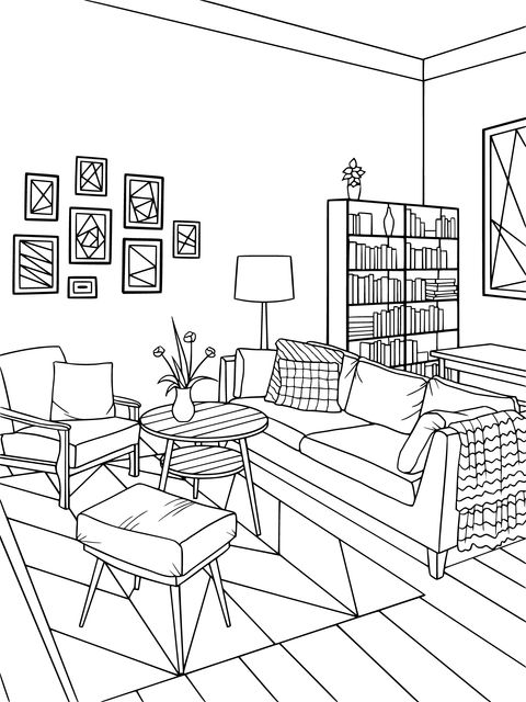 Modern Minimalist Living Room Coloring Page