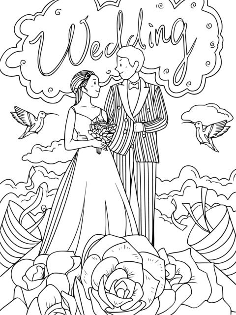 Romantic Wedding - themed Coloring Page