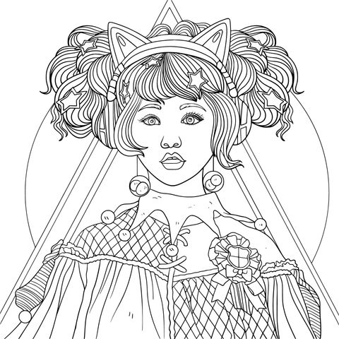 Fantasy - style Cartoon Girl Coloring Page