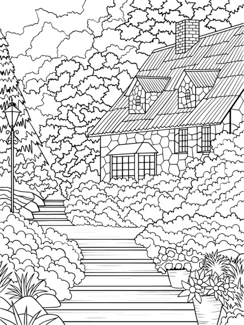 Dreamy Garden Cottage Coloring Page