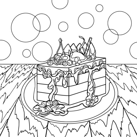 Delicious Colorful Cake Coloring Page