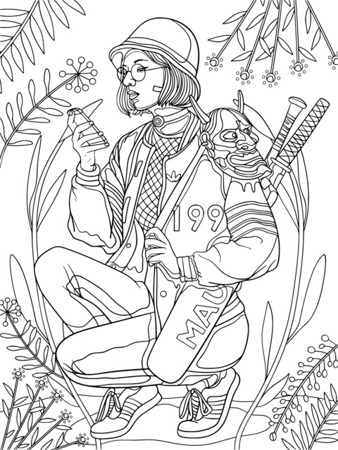 Fashionable Girl Illustration Coloring Page