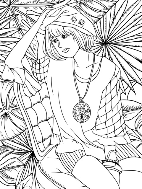 Fashionable Girl Illustration Coloring Page