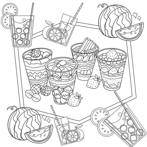 Summer Desserts and Drinks Coloring Page