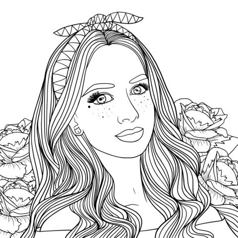 Fashionable Girl Illustration Coloring Page