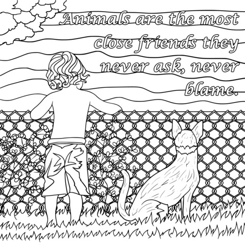 Heartwarming Scene of a Child and a Dog Coloring Page