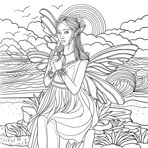 Fairy by the Seaside Coloring Page