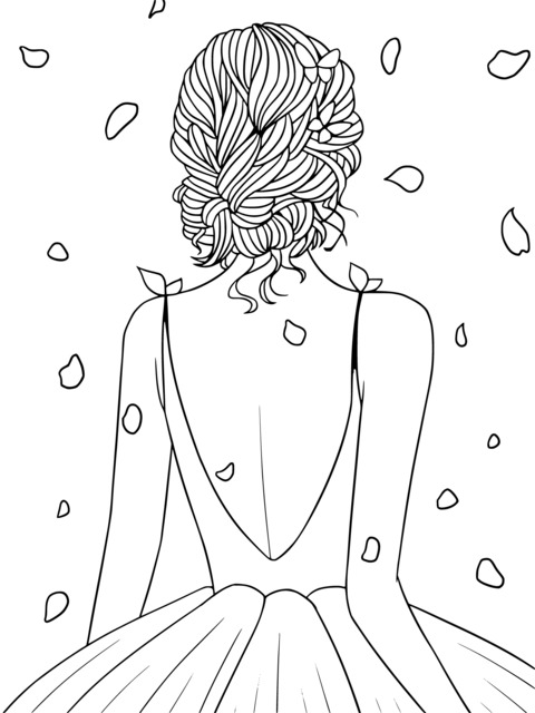 Beautiful Back - view Woman Coloring Page