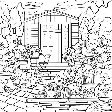 Cozy Garden Cottage Coloring Page