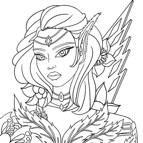 Fantasy Elf Female Character Coloring Page