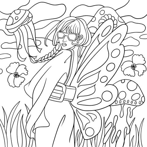 Fantasy Butterfly - Girl Coloring Page