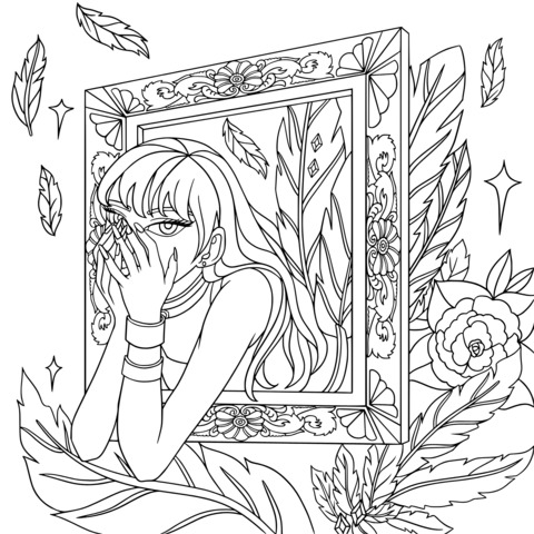 Dreamy - style Female Illustration Coloring Page