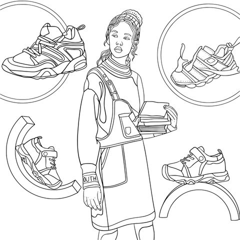 Fashion Girl and Sneakers Coloring Page