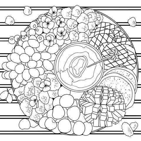 Colorful Fruit and Chocolate Fondue Coloring Page