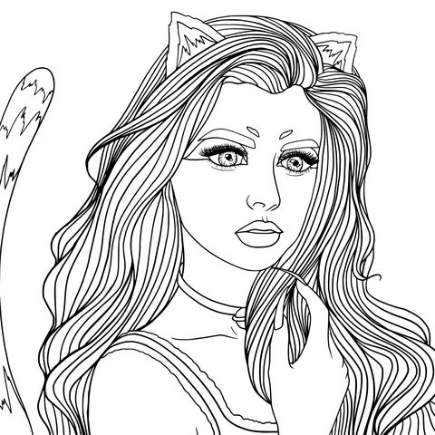 Cat - eared Girl Coloring Page