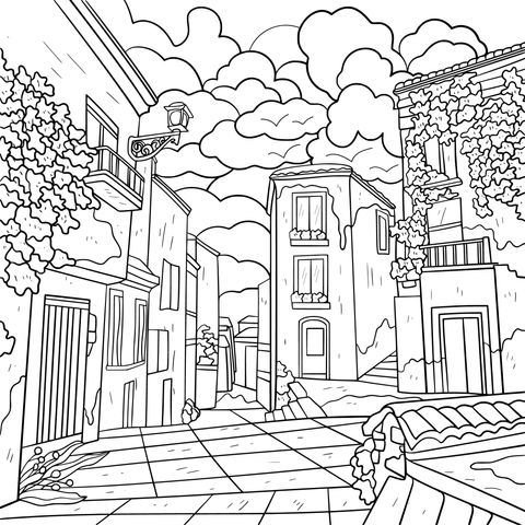 Colorful Cartoon - style Street Coloring Page