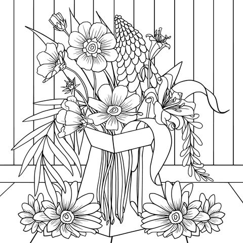 Vase with Flowers Coloring Page