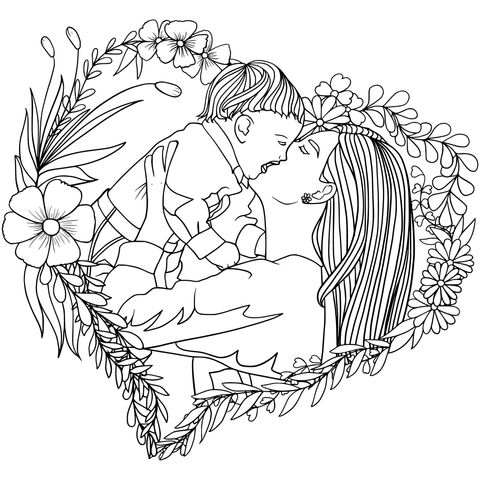 Coloring Page of Parent - Child Kissing Theme