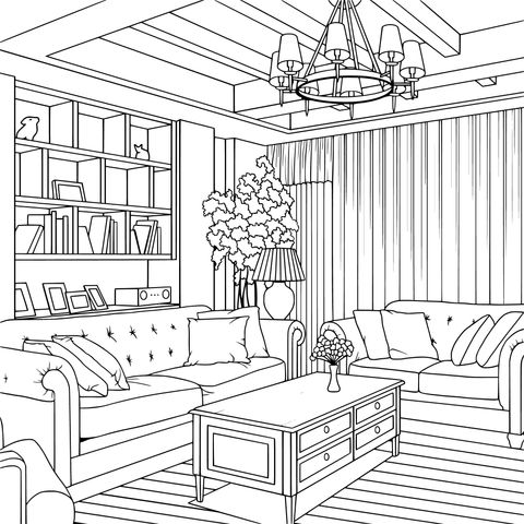 Cozy Living - Room Coloring Page