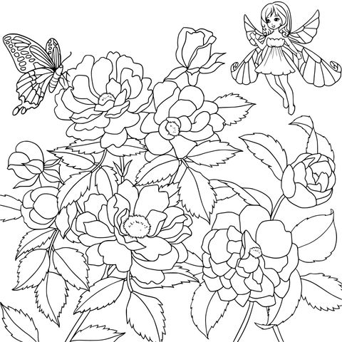 Flower and Fairy Coloring Page