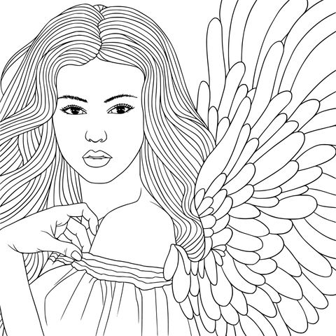 Dreamy Pink - toned Angelic Female Coloring Page