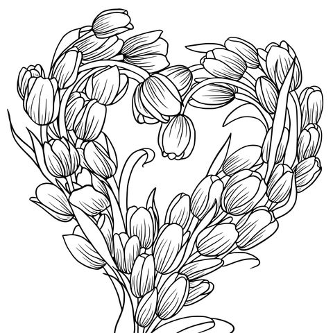 Heart - shaped Tulips Coloring Page