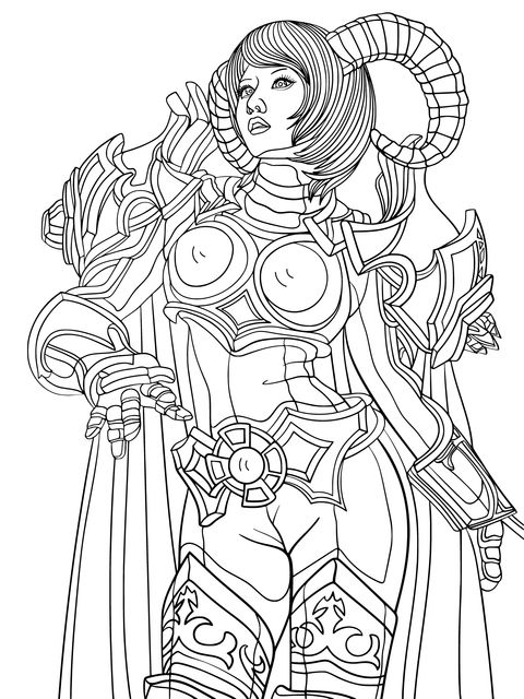 Fantasy Female Warrior Coloring Page