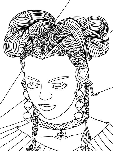 Página para colorear de una chica con trenzas elegantes