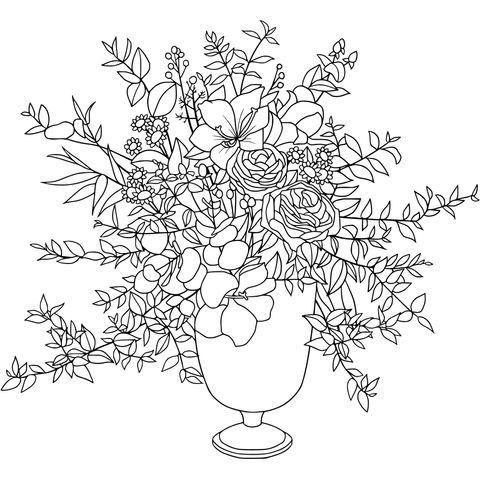 Vase with Flower Arrangement Coloring Page