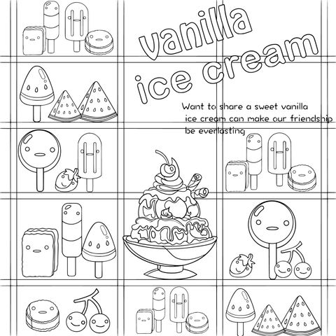 Página de Colorear de Helado de Vainilla