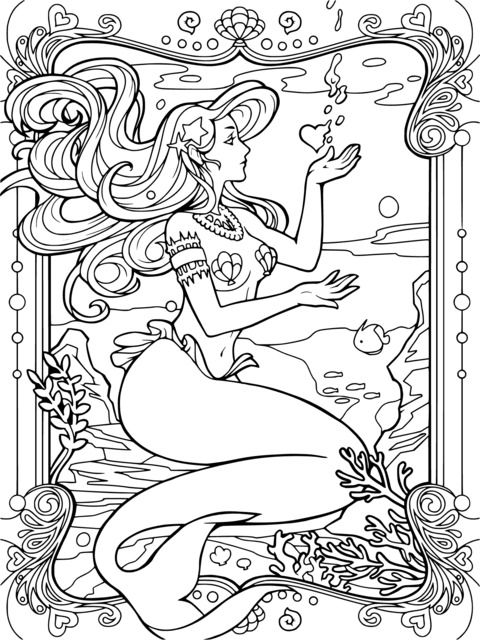 Dreamy Mermaid Coloring Page