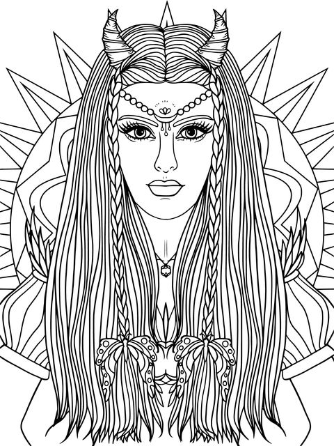 Fantasy - style Female Character Coloring Page