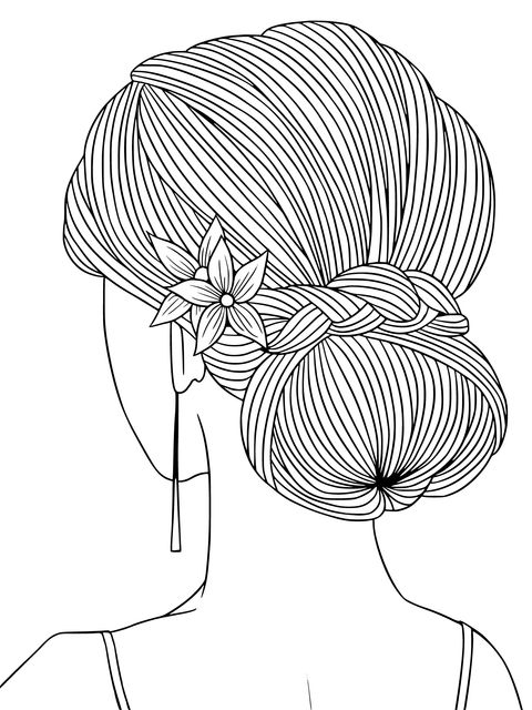 Coloring Page of a Lady with an Elegant Up - do from the Back