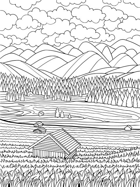 Rural Landscape Coloring Page