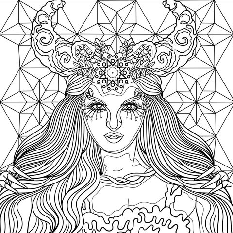 Fantasy Goddess - themed Coloring Page