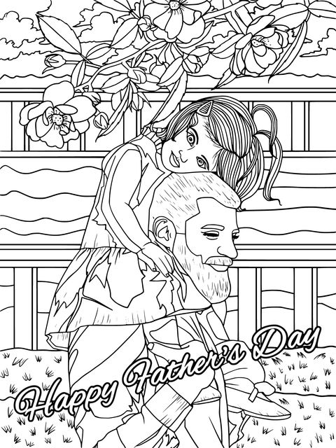 Heartwarming Father - Daughter Coloring Page for Father's Day