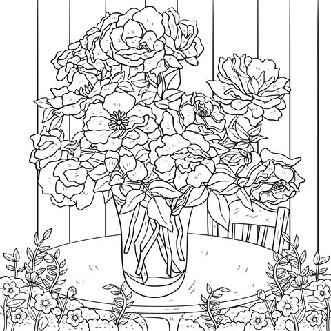 Colorful Flower in Vase Coloring Page