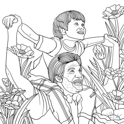 Heartwarming Father - Daughter Moment Coloring Page