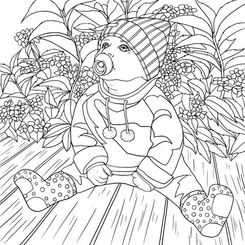 Dibujo para colorear de un adorble bebé al aire libre