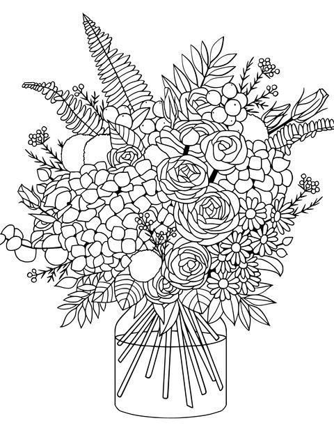 Colorful Flower - filled Vase Coloring Page