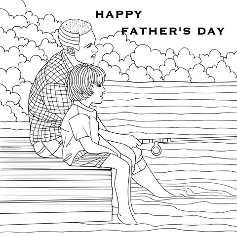 Father - Son Fishing Coloring Page for Father's Day