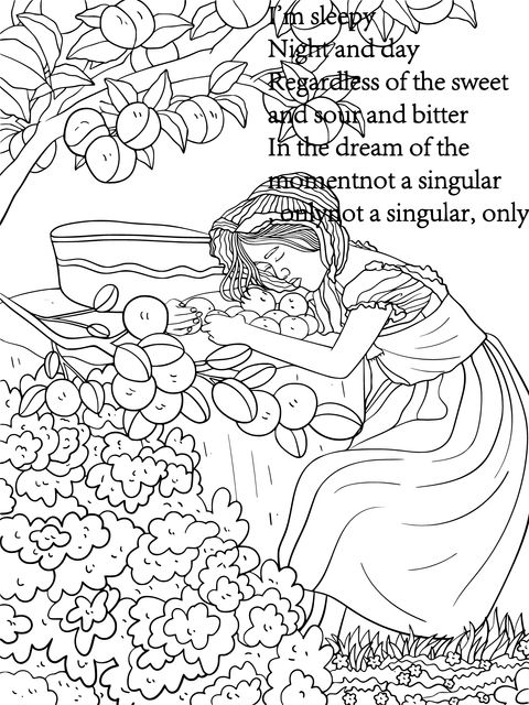 Girl Napping Under an Orange Tree Coloring Page