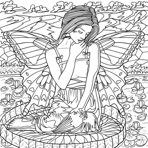 Butterfly Fairy Sitting on a Lotus Leaf