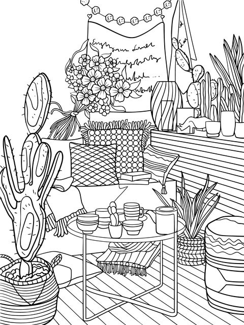 Cozy Indoor Plants - Themed Coloring Page