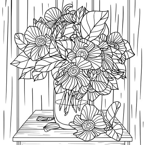 Colorful Flower in Vase Coloring Page